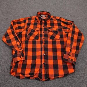 Hot Leathers Shirt Mens Medium Orange Plaid Flannel Long Sleeve Button Up Casual
